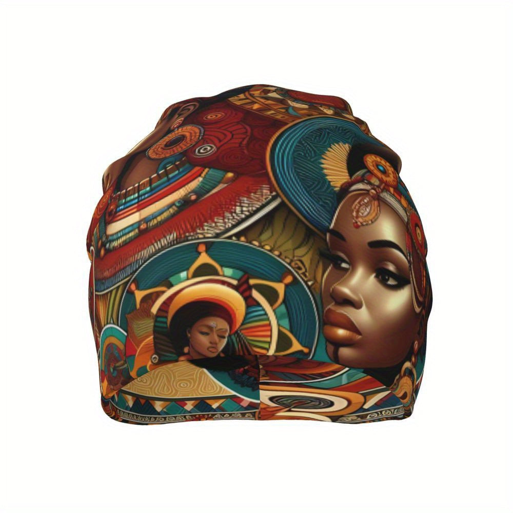 Biihudu African-Inspired Unisex Beanie Hat - Vibrant Tribal Geometric Patterns, Lightweight Warmth for Casual & Cultural Fashion, Artistic African Portraits Design, Cultural Headwear, Decorative Headgear Suitable for men and
