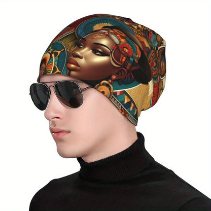 Biihudu African-Inspired Unisex Beanie Hat - Vibrant Tribal Geometric Patterns, Lightweight Warmth for Casual & Cultural Fashion, Artistic African Portraits Design, Cultural Headwear, Decorative Headgear Suitable for men and