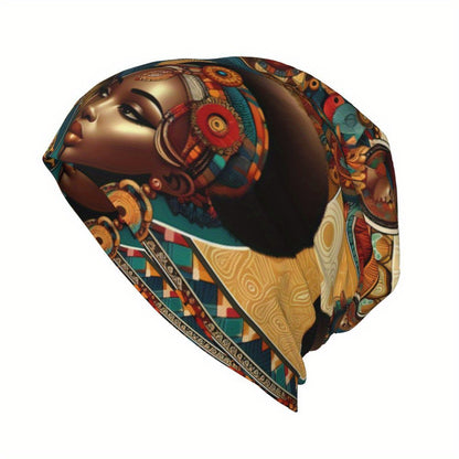 Biihudu African-Inspired Unisex Beanie Hat - Vibrant Tribal Geometric Patterns, Lightweight Warmth for Casual & Cultural Fashion, Artistic African Portraits Design, Cultural Headwear, Decorative Headgear Suitable for men and