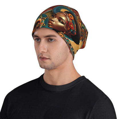 Biihudu African-Inspired Unisex Beanie Hat - Vibrant Tribal Geometric Patterns, Lightweight Warmth for Casual & Cultural Fashion, Artistic African Portraits Design, Cultural Headwear, Decorative Headgear Suitable for men and