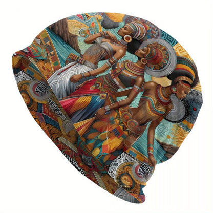 African Print Beanie Cap - Biihudu Brand Fashionable Knit Hat with Elastic Polyester Blend, No Brim, Lightweight Sports Cap Unisex Suitable for Men And Women.