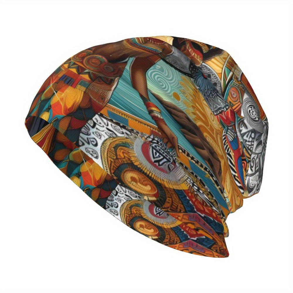 African Print Beanie Cap - Biihudu Brand Fashionable Knit Hat with Elastic Polyester Blend, No Brim, Lightweight Sports Cap Unisex Suitable for Men And Women.