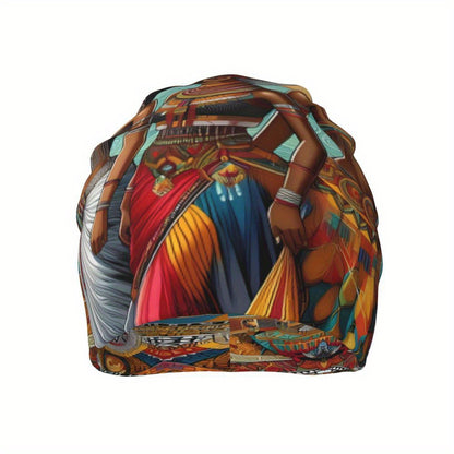 African Print Beanie Cap - Biihudu Brand Fashionable Knit Hat with Elastic Polyester Blend, No Brim, Lightweight Sports Cap Unisex Suitable for Men And Women.