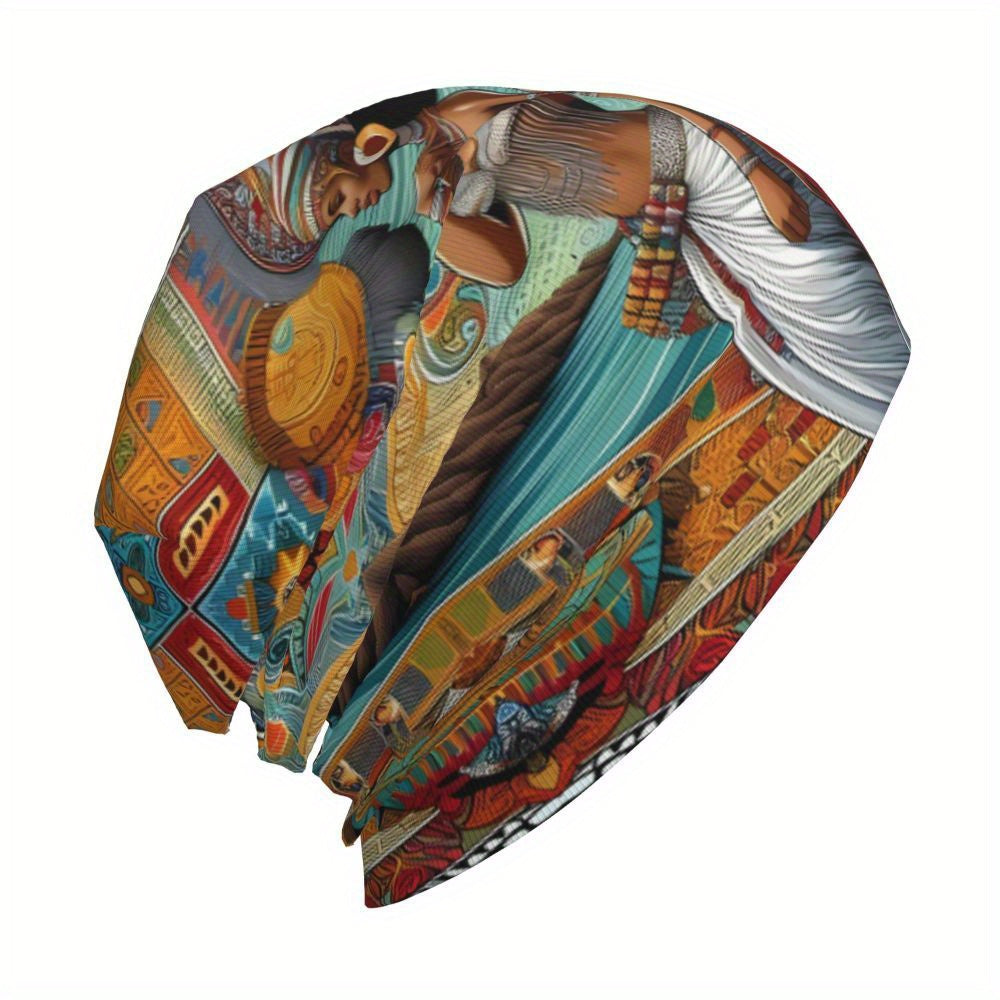 African Print Beanie Cap - Biihudu Brand Fashionable Knit Hat with Elastic Polyester Blend, No Brim, Lightweight Sports Cap Unisex Suitable for Men And Women.