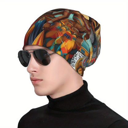 African Print Beanie Cap - Biihudu Brand Fashionable Knit Hat with Elastic Polyester Blend, No Brim, Lightweight Sports Cap Unisex Suitable for Men And Women.