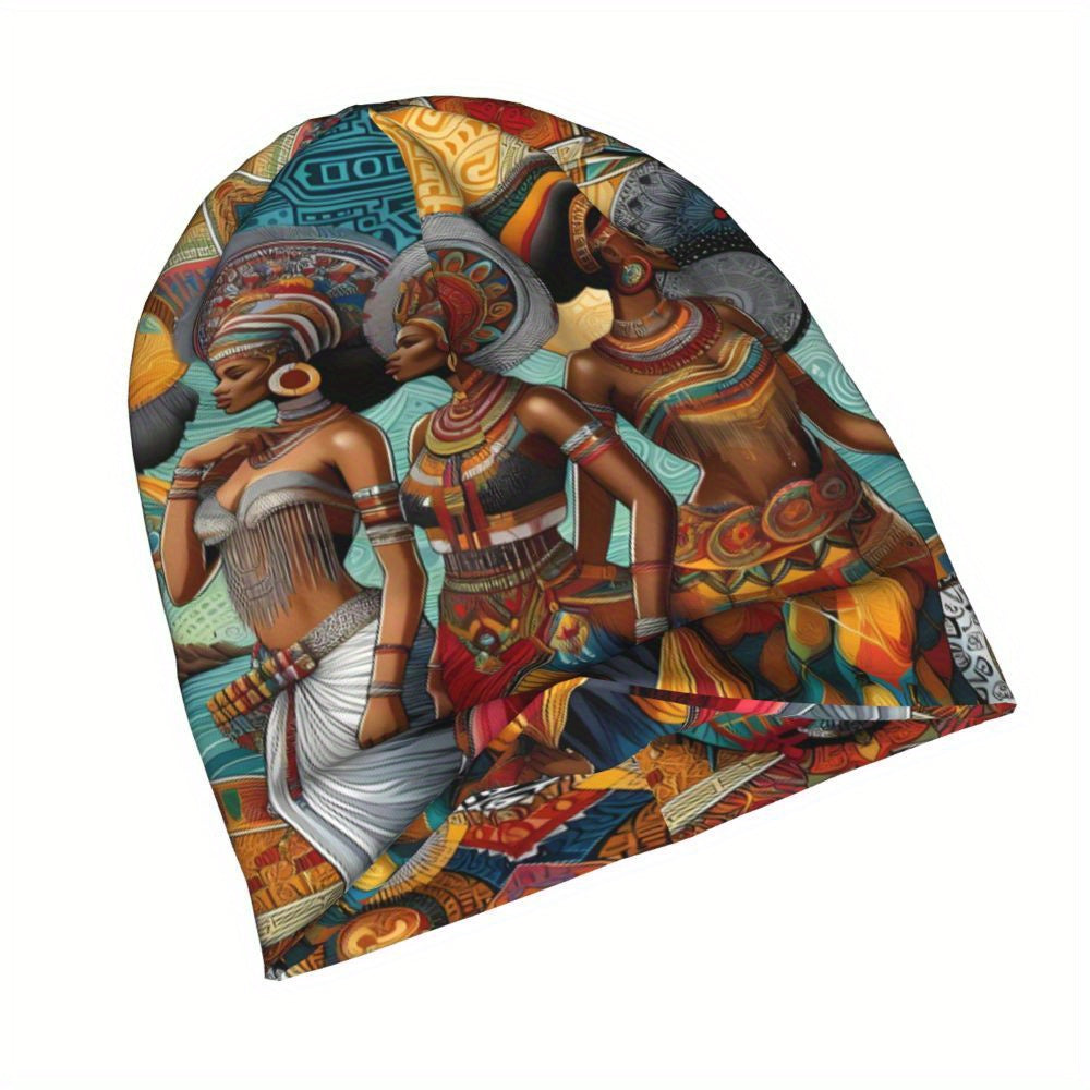 African Print Beanie Cap - Biihudu Brand Fashionable Knit Hat with Elastic Polyester Blend, No Brim, Lightweight Sports Cap Unisex Suitable for Men And Women.