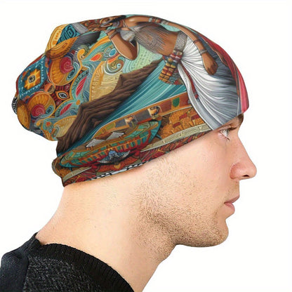 African Print Beanie Cap - Biihudu Brand Fashionable Knit Hat with Elastic Polyester Blend, No Brim, Lightweight Sports Cap Unisex Suitable for Men And Women.