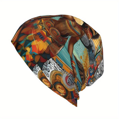 African Print Beanie Cap - Biihudu Brand Fashionable Knit Hat with Elastic Polyester Blend, No Brim, Lightweight Sports Cap Unisex Suitable for Men And Women.