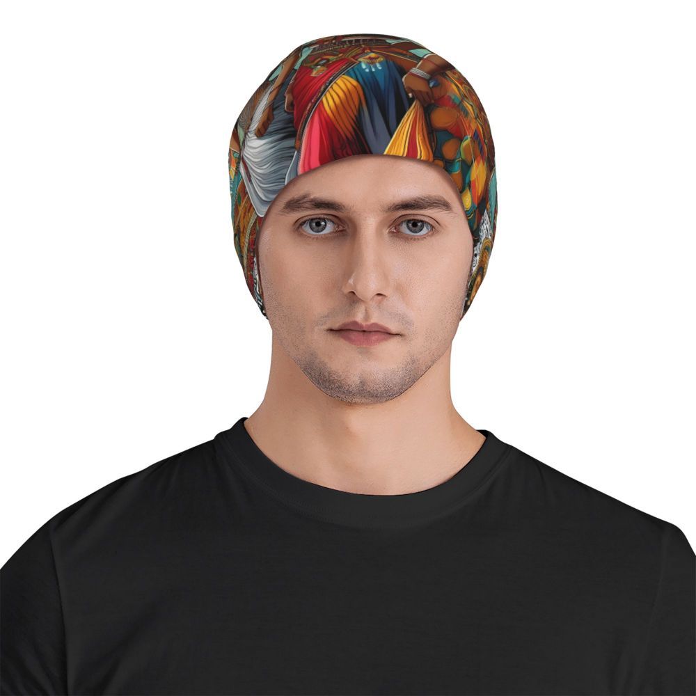 African Print Beanie Cap - Biihudu Brand Fashionable Knit Hat with Elastic Polyester Blend, No Brim, Lightweight Sports Cap Unisex Suitable for Men And Women.
