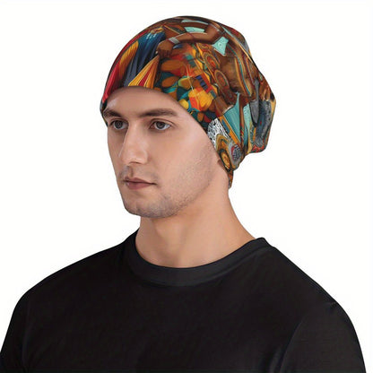 African Print Beanie Cap - Biihudu Brand Fashionable Knit Hat with Elastic Polyester Blend, No Brim, Lightweight Sports Cap Unisex Suitable for Men And Women.