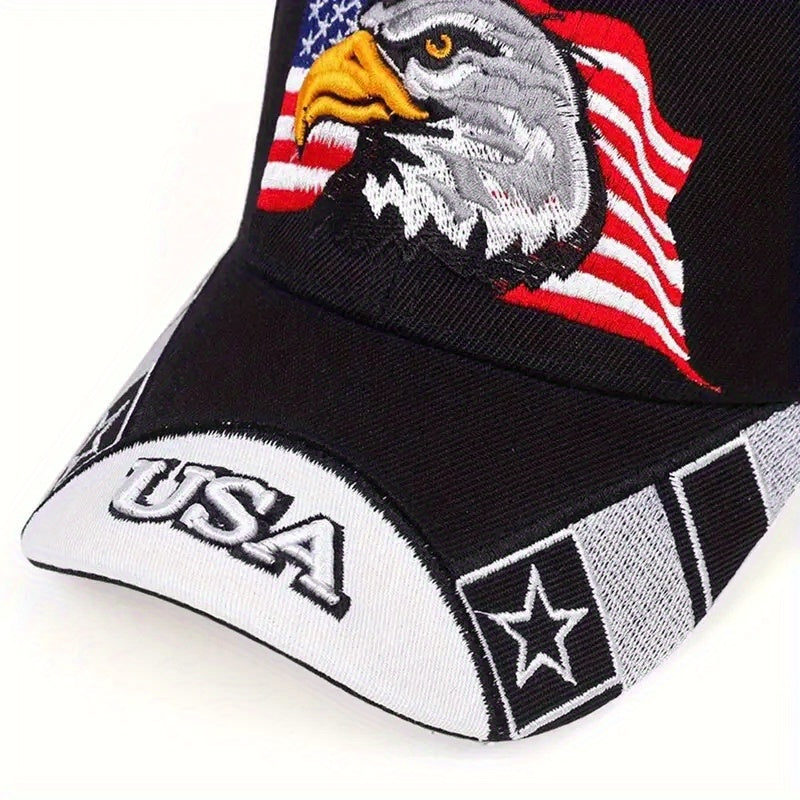 [Adventure Ready] Men's Patriotic Eagle Baseball Cap - Adjustable Snapback, Polyester, Black/Navy Blue with Stars & Stripes Design, Perfect for Sports & Outdoor Activities