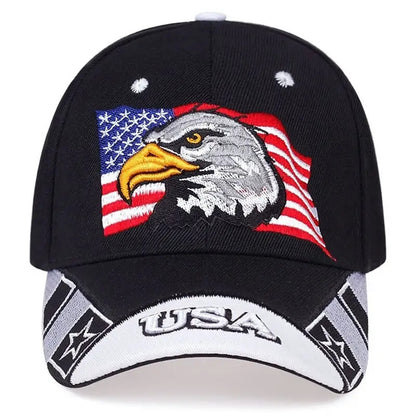 [Adventure Ready] Men's Patriotic Eagle Baseball Cap - Adjustable Snapback, Polyester, Black/Navy Blue with Stars & Stripes Design, Perfect for Sports & Outdoor Activities