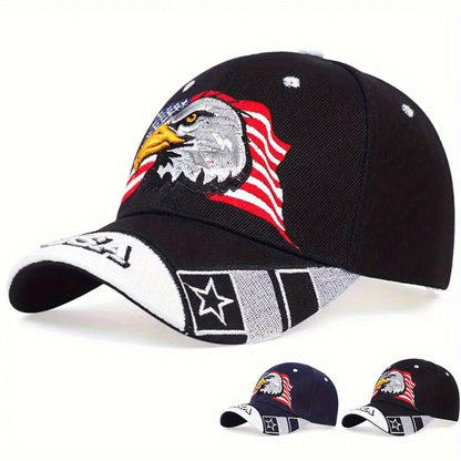 [Adventure Ready] Men's Patriotic Eagle Baseball Cap - Adjustable Snapback, Polyester, Black/Navy Blue with Stars & Stripes Design, Perfect for Sports & Outdoor Activities