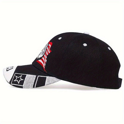 [Adventure Ready] Men's Patriotic Eagle Baseball Cap - Adjustable Snapback, Polyester, Black/Navy Blue with Stars & Stripes Design, Perfect for Sports & Outdoor Activities