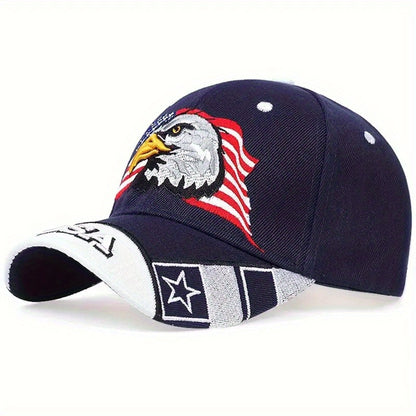 [Adventure Ready] Men's Patriotic Eagle Baseball Cap - Adjustable Snapback, Polyester, Black/Navy Blue with Stars & Stripes Design, Perfect for Sports & Outdoor Activities