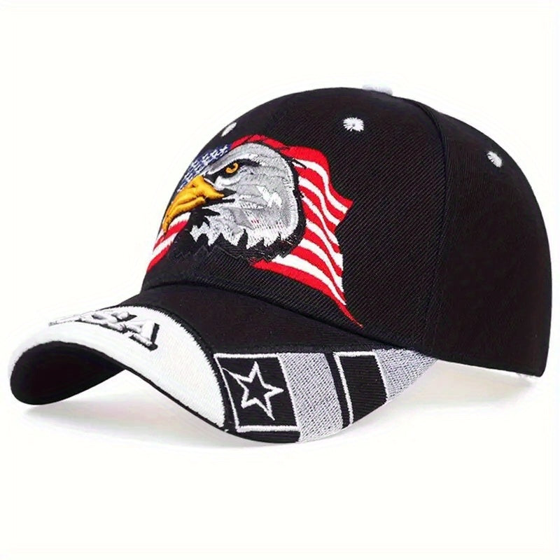 [Adventure Ready] Men's Patriotic Eagle Baseball Cap - Adjustable Snapback, Polyester, Black/Navy Blue with Stars & Stripes Design, Perfect for Sports & Outdoor Activities