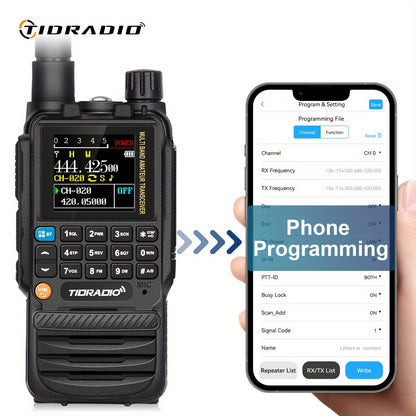 TIDRADIO TD-H3 Multi-Band Ham/GMRS Handheld Radio - Two Way Radios with USB-C Programming & Charging, Long Range with 2500mAh Battery and Air Band Long Antenna, One Key Frequency Match - For Outdoor Enthusiasts, Emergency Pre