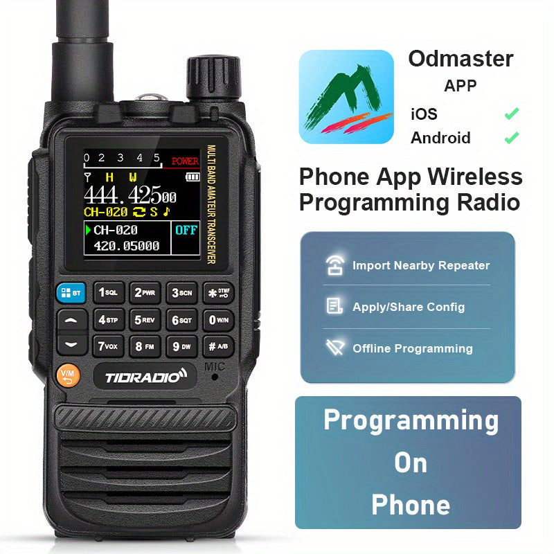TIDRADIO TD-H3 Multi-Band Ham/GMRS Handheld Radio - Two Way Radios with USB-C Programming & Charging, Long Range with 2500mAh Battery and Air Band Long Antenna, One Key Frequency Match - For Outdoor Enthusiasts, Emergency Pre