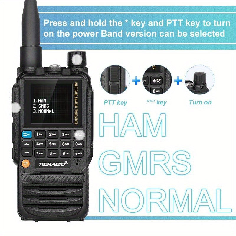 TIDRADIO TD-H3 Multi-Band Ham/GMRS Handheld Radio - Two Way Radios with USB-C Programming & Charging, Long Range with 2500mAh Battery and Air Band Long Antenna, One Key Frequency Match - For Outdoor Enthusiasts, Emergency Pre
