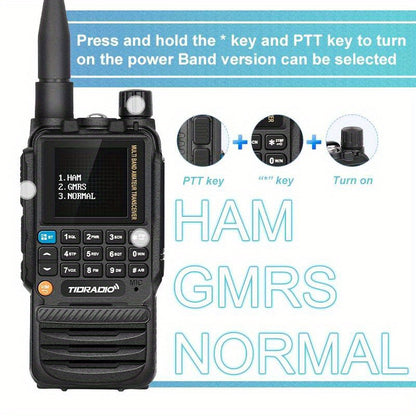 TIDRADIO TD-H3 Multi-Band Ham/GMRS Handheld Radio - Two Way Radios with USB-C Programming & Charging, Long Range with 2500mAh Battery and Air Band Long Antenna, One Key Frequency Match - For Outdoor Enthusiasts, Emergency Pre