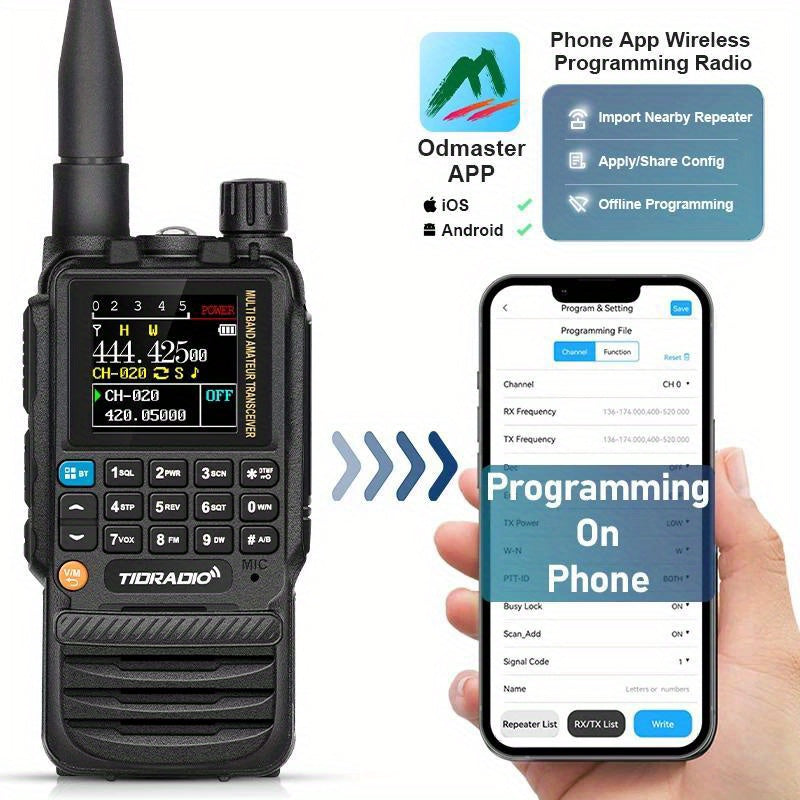 TIDRADIO TD-H3 Multi-Band Ham/GMRS Handheld Radio - Two Way Radios with USB-C Programming & Charging, Long Range with 2500mAh Battery and Air Band Long Antenna, One Key Frequency Match - For Outdoor Enthusiasts, Emergency Pre