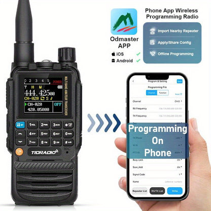 TIDRADIO TD-H3 Multi-Band Ham/GMRS Handheld Radio - Two Way Radios with USB-C Programming & Charging, Long Range with 2500mAh Battery and Air Band Long Antenna, One Key Frequency Match - For Outdoor Enthusiasts, Emergency Pre