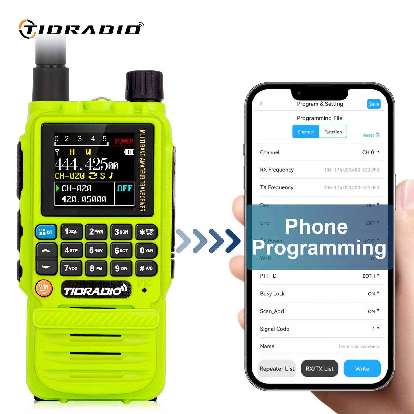 TIDRADIO TD-H3 Multi-Band Ham/GMRS Handheld Radio - Two Way Radios with USB-C Programming & Charging, Long Range with 2500mAh Battery and Air Band Long Antenna, One Key Frequency Match - For Outdoor Enthusiasts, Emergency Pre