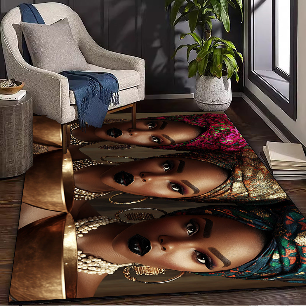 1pc African American Women Pattern Area Mat - Washable Polyester Fiber, Large Size for Living Room, Bedroom, Kitchen, Bathroom & Outdoor Decor, Stylish Home Accent, Halloween Decor | Artistic Area Mat | Machine Washable Mat,