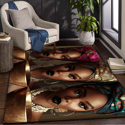1pc African American Women Pattern Area Mat - Washable Polyester Fiber, Large Size for Living Room, Bedroom, Kitchen, Bathroom & Outdoor Decor, Stylish Home Accent, Halloween Decor | Artistic Area Mat | Machine Washable Mat,