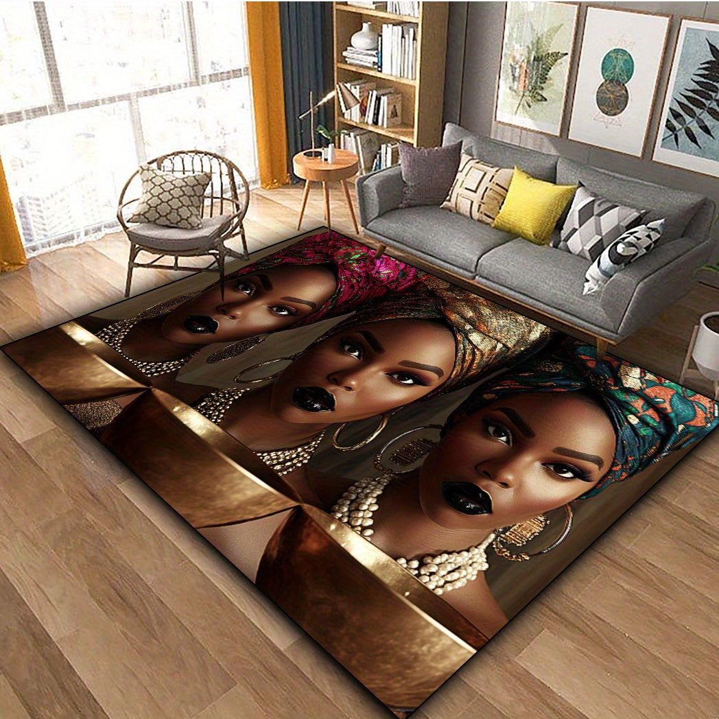 1pc African American Women Pattern Area Mat - Washable Polyester Fiber, Large Size for Living Room, Bedroom, Kitchen, Bathroom & Outdoor Decor, Stylish Home Accent, Halloween Decor | Artistic Area Mat | Machine Washable Mat,