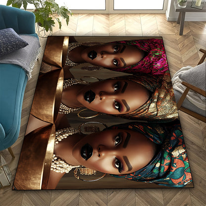 1pc African American Women Pattern Area Mat - Washable Polyester Fiber, Large Size for Living Room, Bedroom, Kitchen, Bathroom & Outdoor Decor, Stylish Home Accent, Halloween Decor | Artistic Area Mat | Machine Washable Mat,
