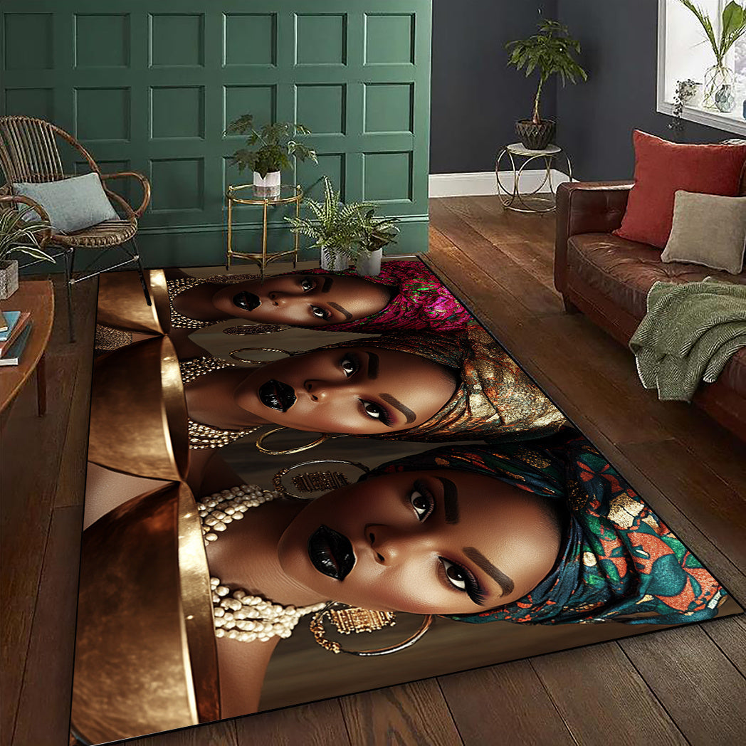 1pc African American Women Pattern Area Mat - Washable Polyester Fiber, Large Size for Living Room, Bedroom, Kitchen, Bathroom & Outdoor Decor, Stylish Home Accent, Halloween Decor | Artistic Area Mat | Machine Washable Mat,
