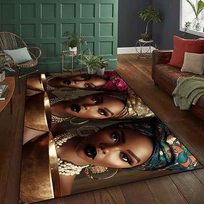 1pc African American Women Pattern Area Mat - Washable Polyester Fiber, Large Size for Living Room, Bedroom, Kitchen, Bathroom & Outdoor Decor, Stylish Home Accent, Halloween Decor | Artistic Area Mat | Machine Washable Mat,