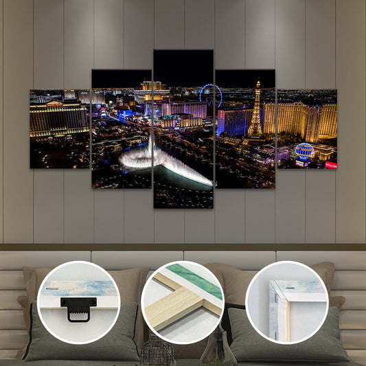 5pcs Wooden Framed Canvas, Night View of Bustling Cities, Fashion Style Poster, Art for Home Decoration, Pattern Wall Art Decor, for Living Room, Bedroom, Office, Bar Wall Decor, Waterproof, Odorless, Painting, Print, Artwork
