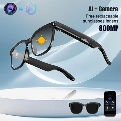 New Release AI Smart Glasses with 8MP HD Camera & 1080P Video Recording, Built-in AI Voice Assistant, Wireless Wireless Smart Glasses for translation (164 Languages), Compatible with iPhone/iOS & Android, ic, Unisex for Men/W