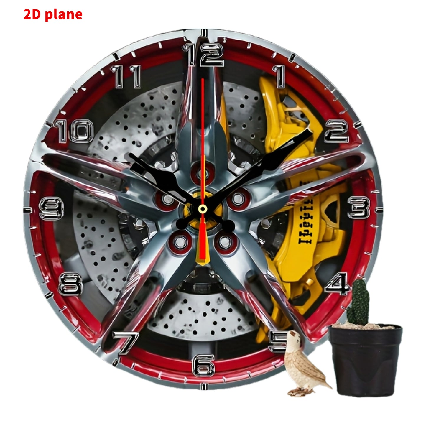 The 2D flat decorative plaque wall clock with the theme of "Exquisite car wheel hub" is equipped with a silent quartz movement. It is an ideal choice for wall decoration and also an excellent gift for birthdays, fireworks, Ch