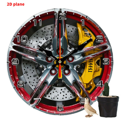 The 2D flat decorative plaque wall clock with the theme of "Exquisite car wheel hub" is equipped with a silent quartz movement. It is an ideal choice for wall decoration and also an excellent gift for birthdays, fireworks, Ch