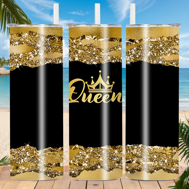1pc 20oz Queen Pattern Vacuum Insulated Stainless Steel Tumbler | Portable with Lid, Ideal for Home and Travel, Hand Wash Only, 304 Stainless Steel