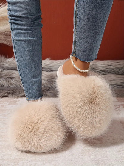 Women'S House Slipper, Indoor Slipper For Women, Slip-on Shoe For Women, Elegant Plush Furry Slippers With Non-slip Rubber Sole, Soft Warm Lining & Cozy Closed-toe Design, Korean Style Slip-on Slippers For Home, Office, Casua