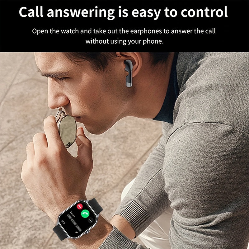 NEW Smart Watch 2025, Smartwatch with Earbuds, Earphones and Watches 2-in-1, Message Reminder, Wireless Calling, Indoor and Outdoor Sports Tracker, Alarm Clock, Stopwatch, Calculator, Voice Assistant, Smart Watches for Androi