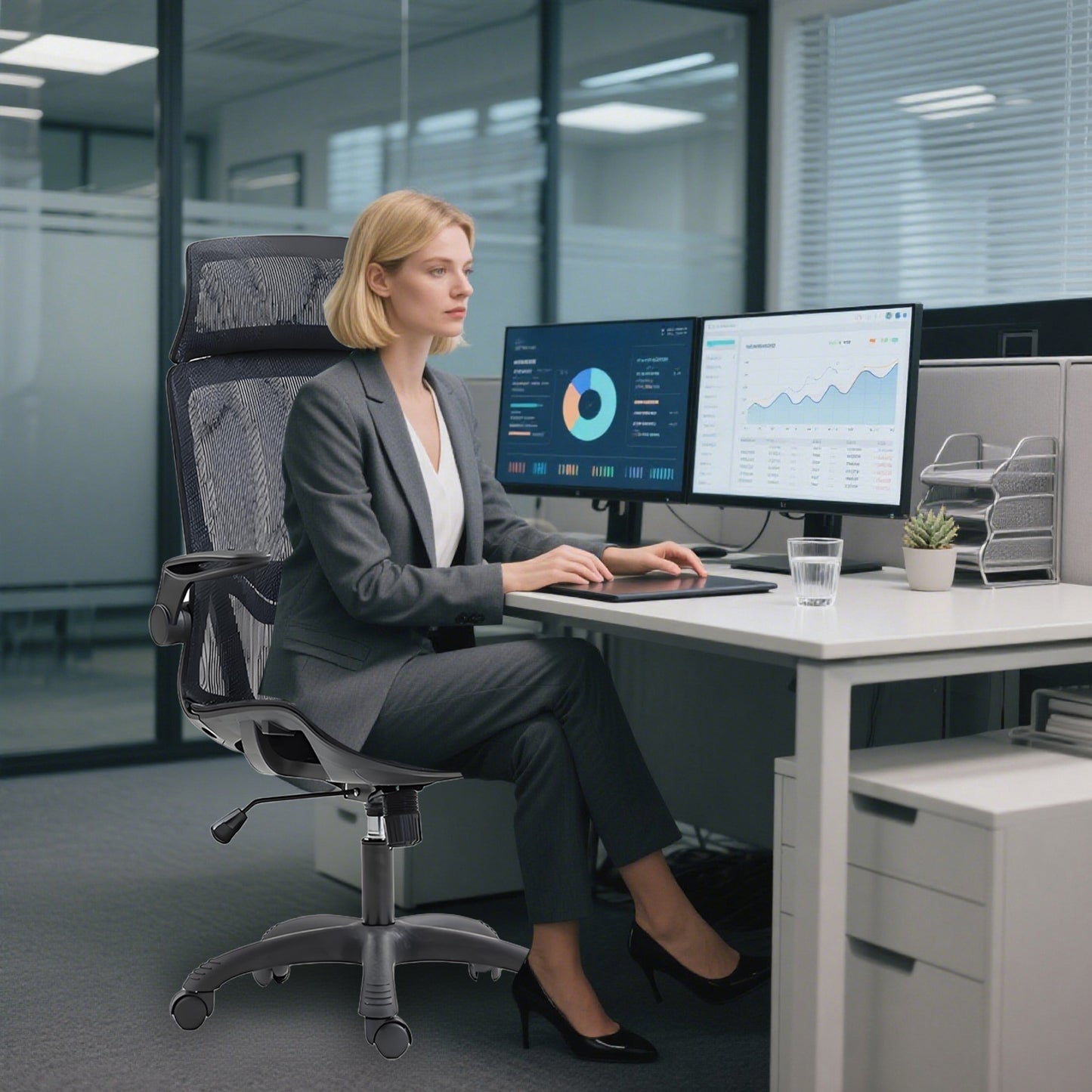 Ergonomic Executive Computer Chair High-Back Home Office Chair with Breathable Nylon Mesh Lift Chair Swivel Chair