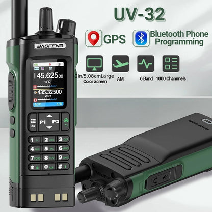 BAOFENG UV-32 Long Range Walkie Talkie, Dual-Purpose Radio GPS 10W Long Range Handheld NOAA Weather Receiver Rechargeable Dual-Purpose Radio with GPS, AM, Copy Frequency, USB-C Rechargeable Battery for Camping and Hiking, Two