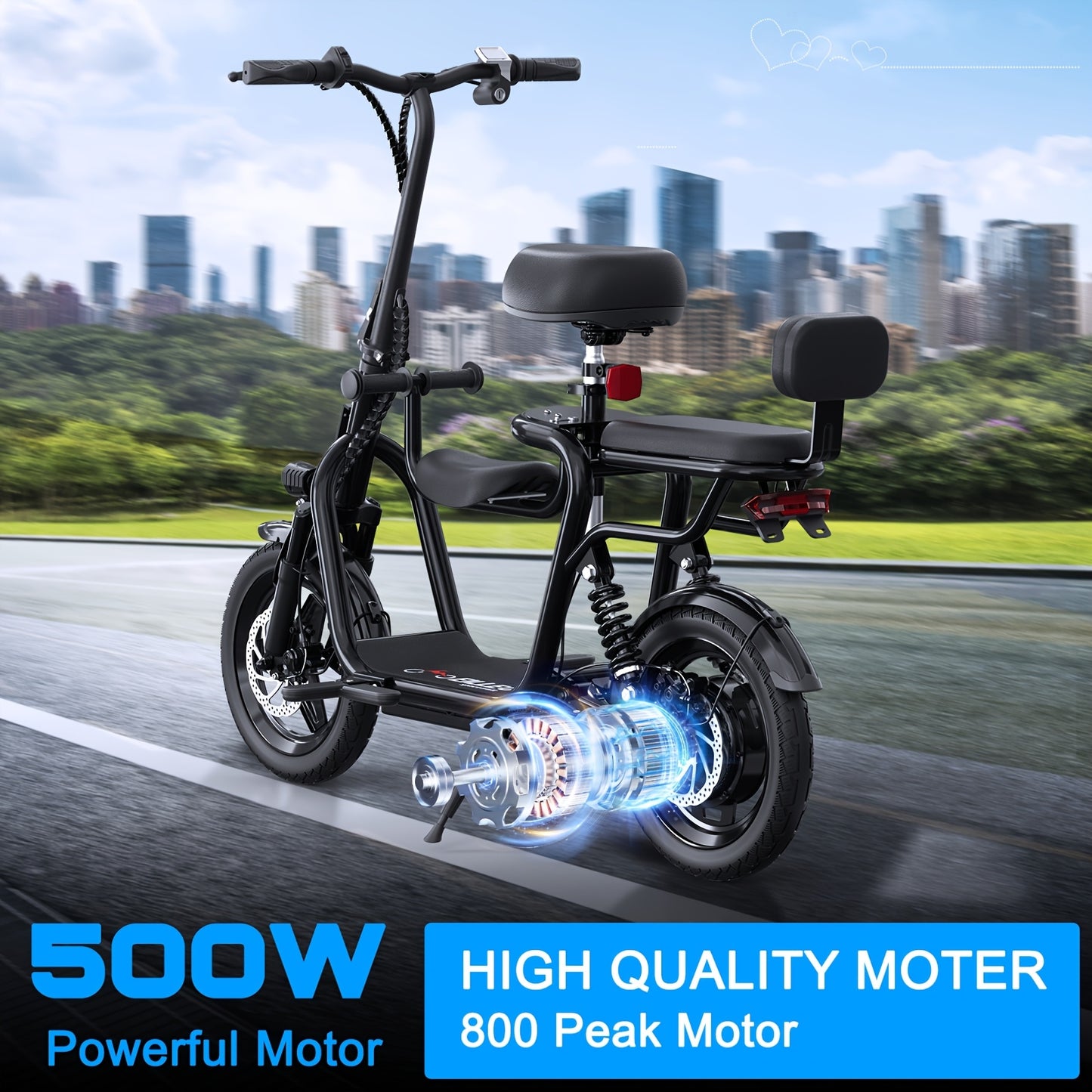 Adult Electric Scooter with Seat - 500W 36V Motor, 20-Mile Range & 18.75 MPH, Adjustable Height & Suspension, Front Brake System, 250 lbs Capacity, 50Hz/60Hz Motor Speeds, Global Voltage 100-240V, Global Plug Compatibility, B