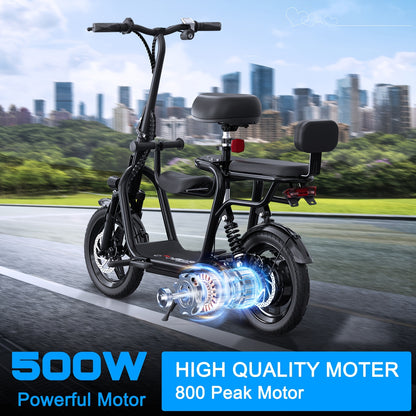 Adult Electric Scooter with Seat - 500W 36V Motor, 20-Mile Range & 18.75 MPH, Adjustable Height & Suspension, Front Brake System, 250 lbs Capacity, 50Hz/60Hz Motor Speeds, Global Voltage 100-240V, Global Plug Compatibility, B