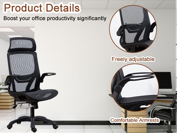 Ergonomic Executive Computer Chair High-Back Home Office Chair with Breathable Nylon Mesh Lift Chair Swivel Chair