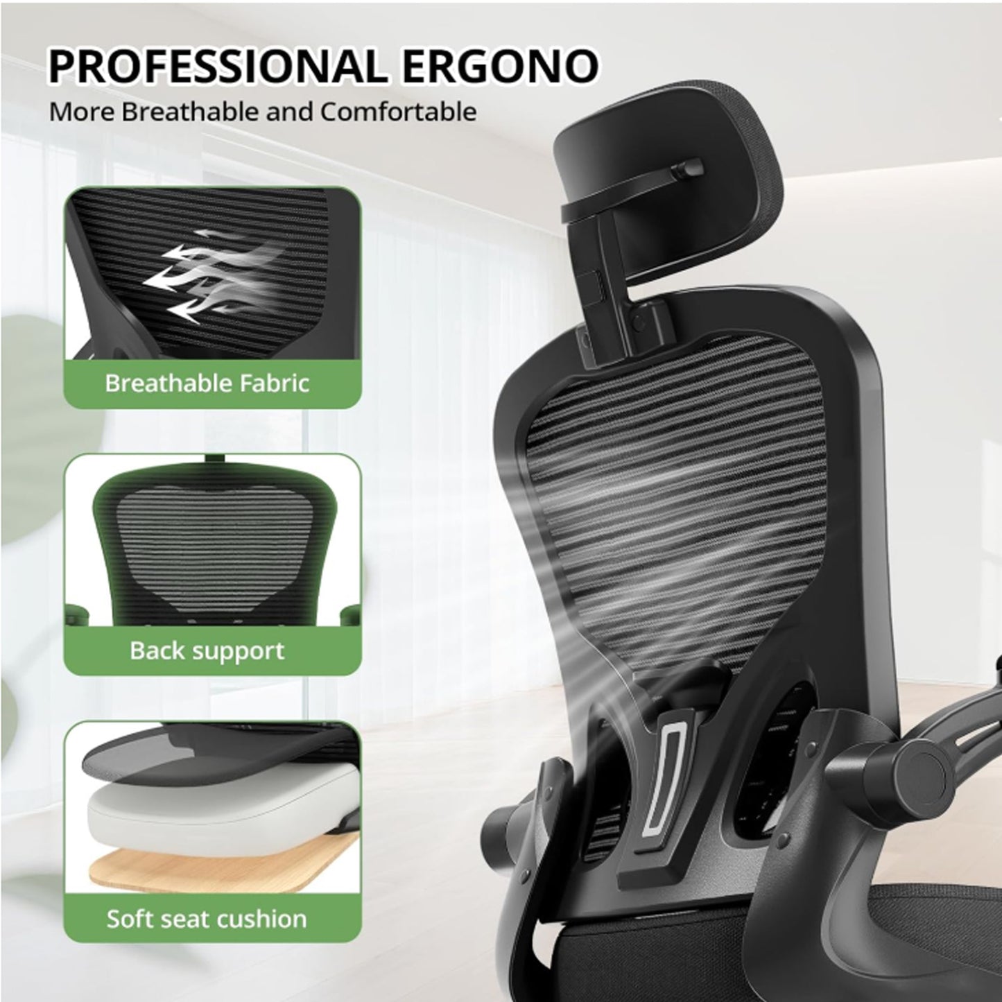 Ergonomic Executive Computer Chair High-Back Home Office Chair with Breathable Nylon Mesh Lift Chair Swivel Chair