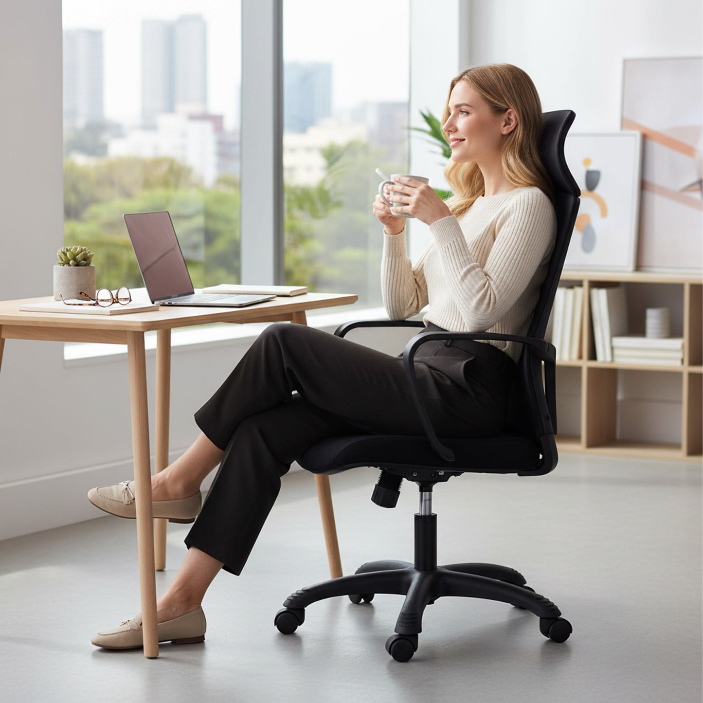 Ergonomic Executive Computer Chair High-Back Home Office Chair with Breathable Nylon Mesh Lift Chair Swivel Chair