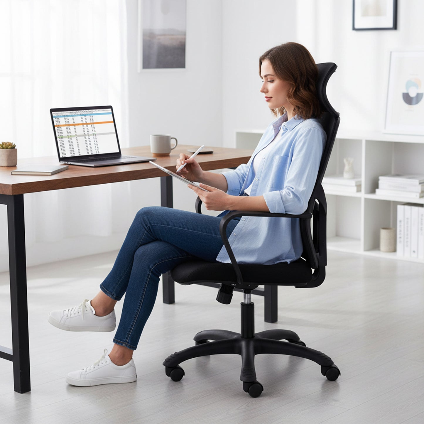 Ergonomic Executive Computer Chair High-Back Home Office Chair with Breathable Nylon Mesh Lift Chair Swivel Chair