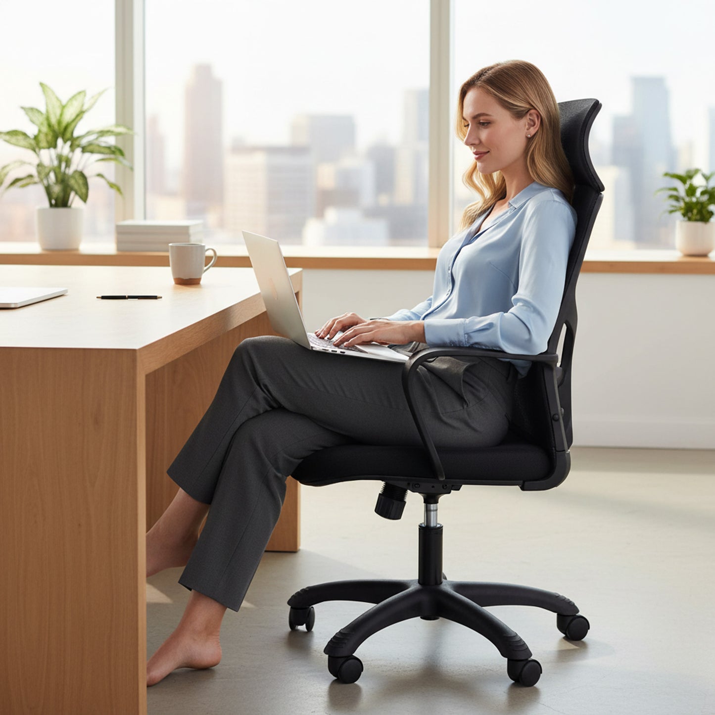Ergonomic Executive Computer Chair High-Back Home Office Chair with Breathable Nylon Mesh Lift Chair Swivel Chair