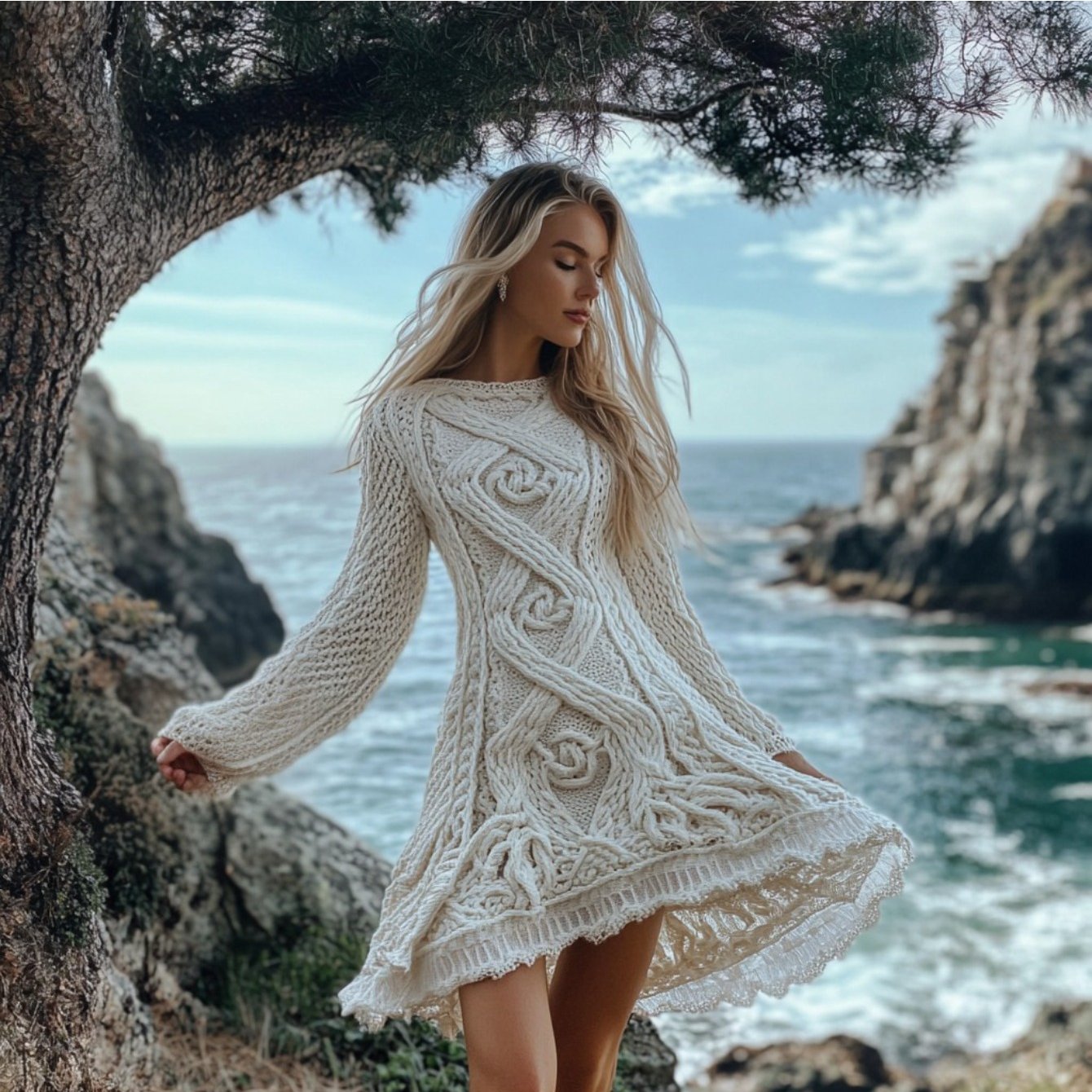 Plus Size - Autumn and Winter New Dress | Casual Versatile Temperament Fashion Slim Retro Fried Dough Twists Long Sleeve Women'S Wear, Midi Length, Slight Stretch Fabric, Lapel Collar, Weekend Casual Style.